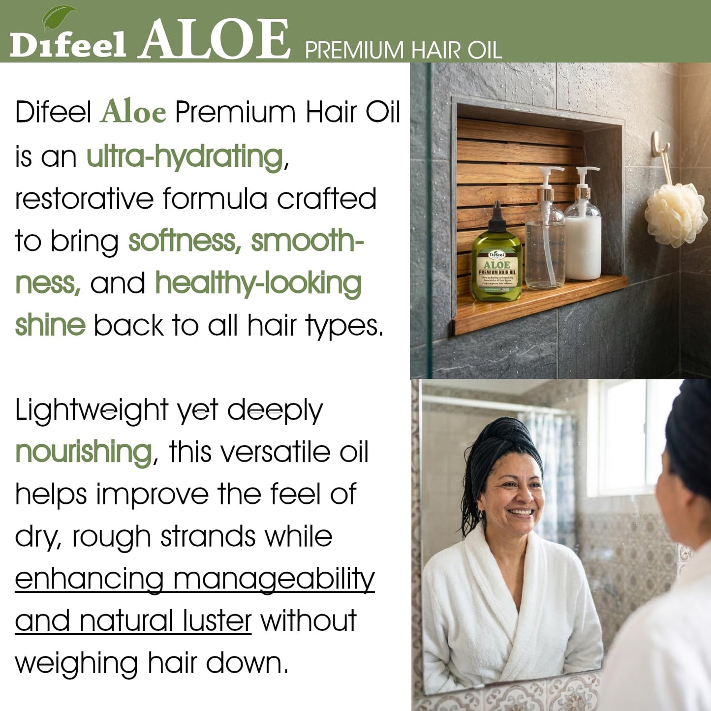 Difeel Aloe Premium Hair Oil 7.1 Ounces - Ultra Hydrating Aloe Vera Hair Oil for Natural Hair, Ideal for All Hair Types, Improves Softness, Smoothness & Shine
