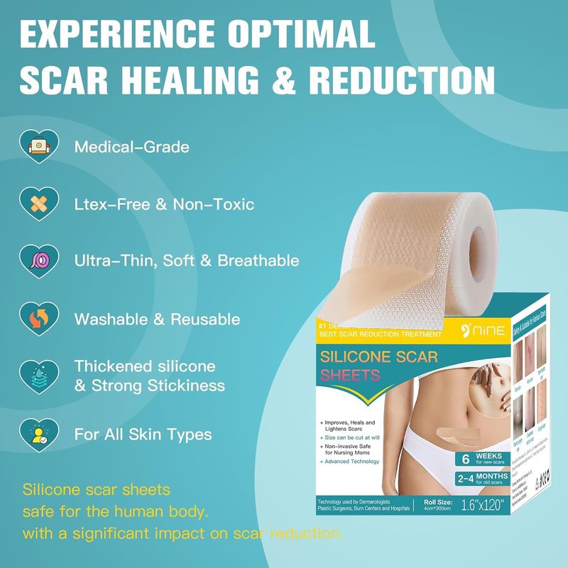 Silicone Scar Sheets - Ultra-Thin Scar Removal Tape for Surgical Scars | 1.6” x 120" Roll