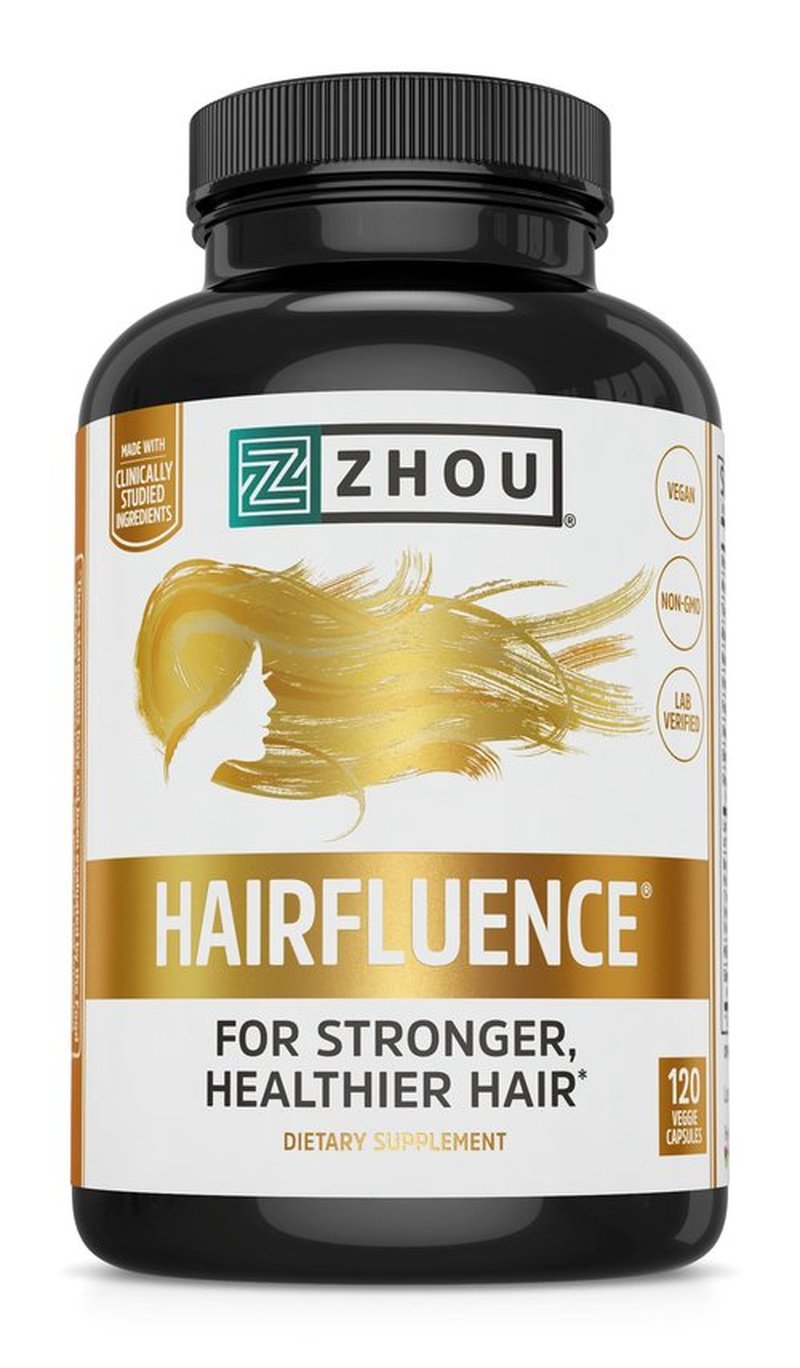 ZHOU Hairfluence, Hair Growth Supplement with Clinically Studied Lustriva and Keranat and Hair Vitamins Biotin 5000mcg, Vitamin D, A, C & B12, Non-GMO, Gluten Free, 120 VegCaps
