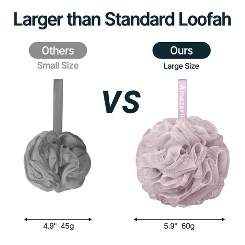 AmazerBath Loofah Sponge 60g/PCS, Shower Loofah for Men and Women - Body Scrubber Loofa Set of 3, Bath Sponge - Grey Blue-Pink-White