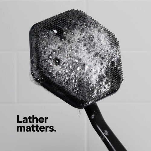 Tooletries - Silicone Back Scrubber with Hook - Exfoliating Shower Brush, Back Washer for Men, Durable Back Brush with Long Handle - Long Lasting Bath & Shower Accessories - Charcoal