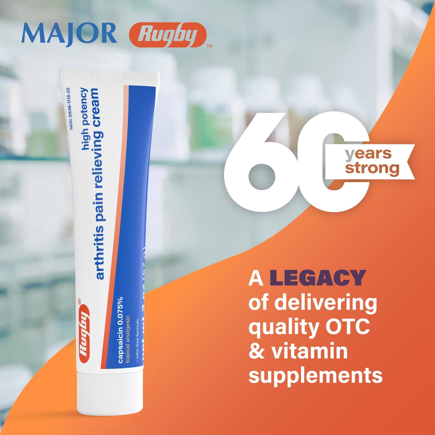 Rugby High Potency Capsaicin 0.075% Cream - Pain Relief Cream for Arthritis - 2 Oz (57g), (4 Pack)