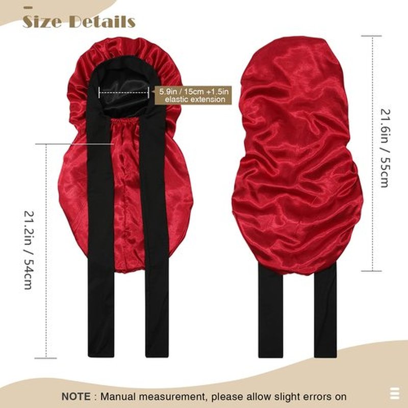 Kids Long Hair Bonnet for Sleeping - Double Layer Girls Elastic Satin Bonnet with Tie Band for Braid Curly Hair (Black+Wine)