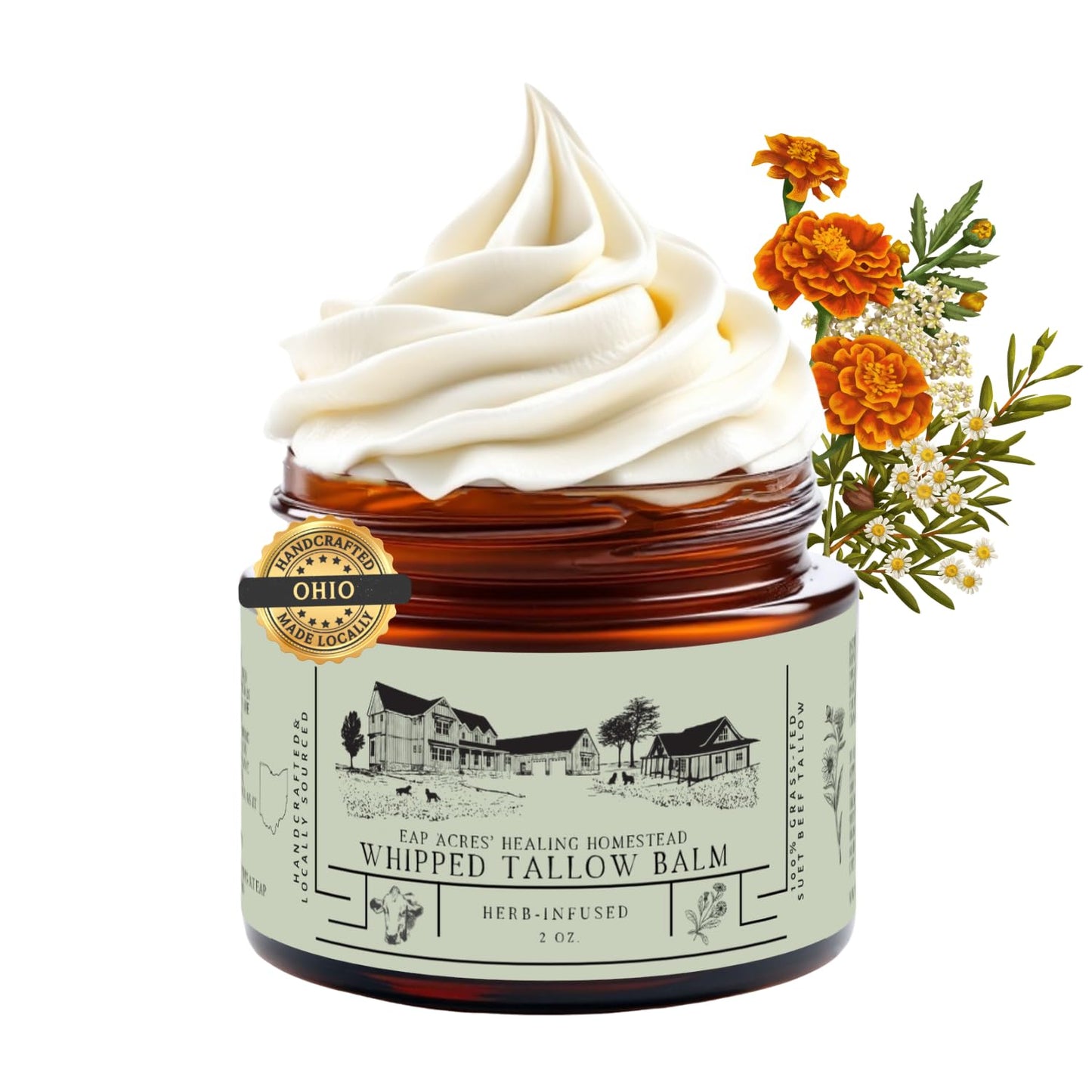EAP ACRES 100% Grass-Fed Whipped Tallow Balm & Organic Jojoba Oil infused with Organic Madagascar Vanilla Beans/vanilla coffee: face & body moisturizer for dry, sensitive skin/eczema, (VANILLA LATTE)