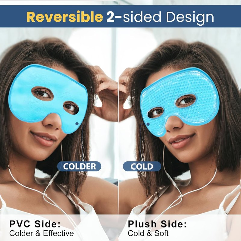 Cooling Eye Mask - 2 Pack XL Jumbo Freezer Gel Masks for Puffy Eyes | Cold & Warm Compress (Blue)
