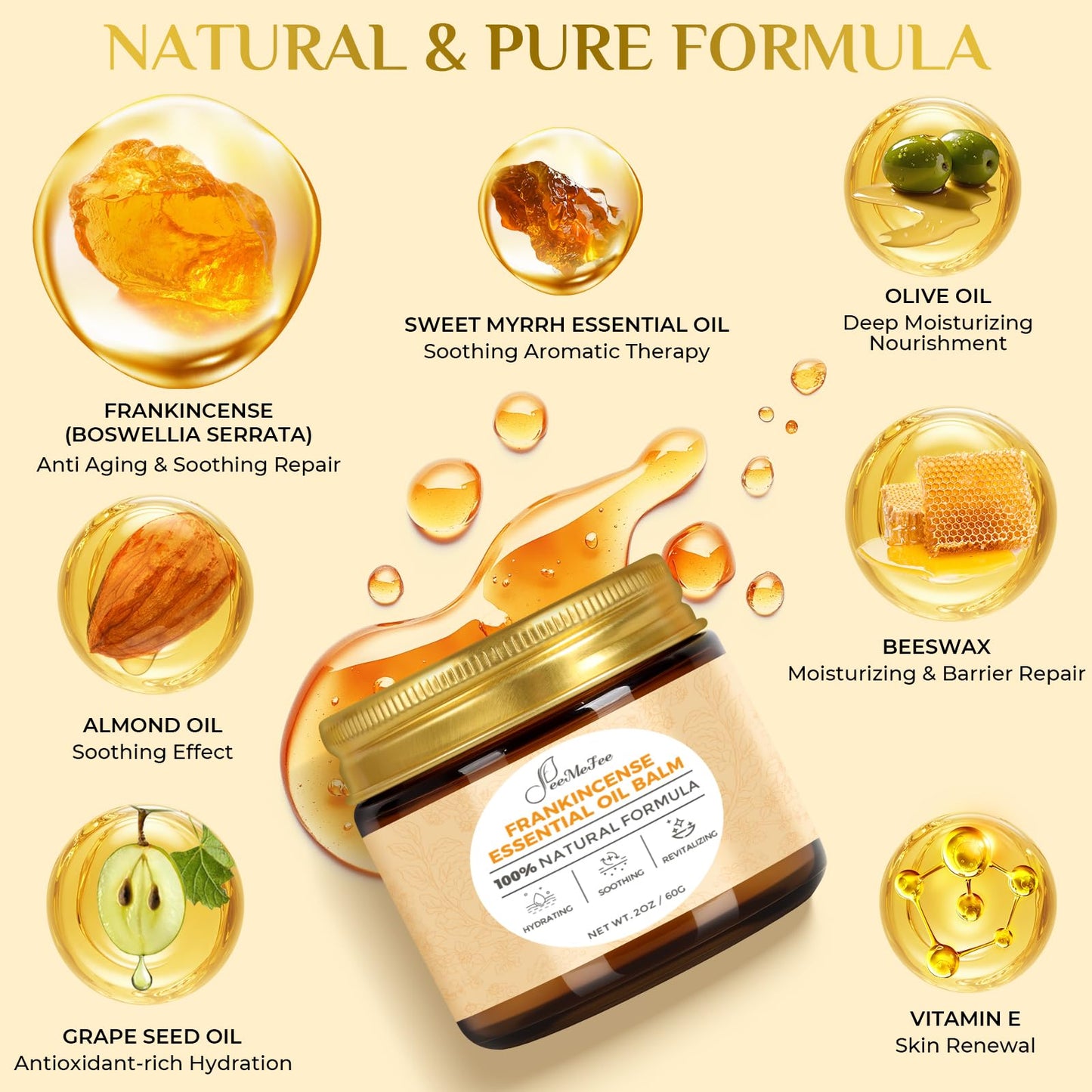 FeeMeFee Frankincense Balm 2oz, Frankincense Essential Oil with Myrrh for Soothing Relief, Muscle Relaxation, Boswellia Serrata, Olive Oil, Vitamin E, Moisturizer for Dry, Cracked Skin