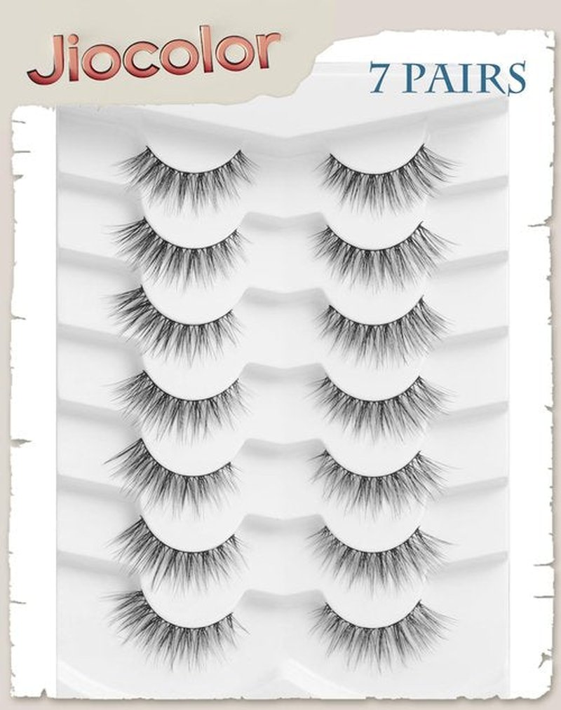 Natural Looking Lashes Wispy Eyelashes Thin Band Strip False Lashes D Curl Reusable Cat Eye Effect False Eyelashes 13mm 7 Pairs S7