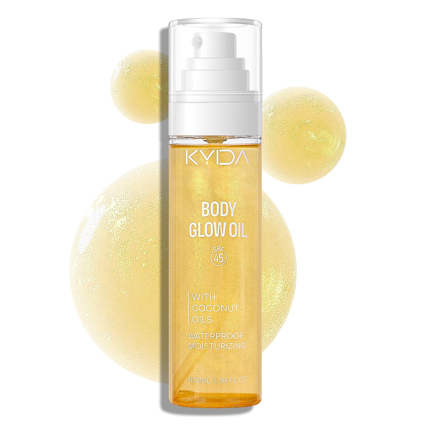 FREEORR Sunscreen Body Glow Oil, Broad Spectrum SPF 45, Lightweight Waterproof Moisturizing Coconut Shimmer Oil with Gold Mica, Travel Size Summer Sunscreen Skin Illuminator-GOLD, 3.38 fl oz