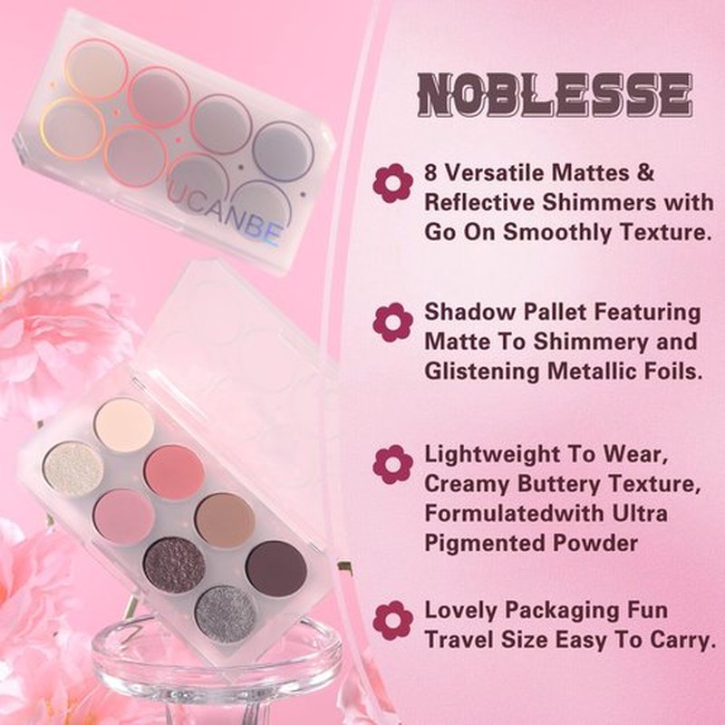 UCANBE 8 Colors Eyeshadow Makeup Palette, Nude Shimmer Matte Metallic Rose Taupe Neutral Eye Makeup Pallet, Natural High Pigmented Blendable Eyes Shadow Travel Size Kit