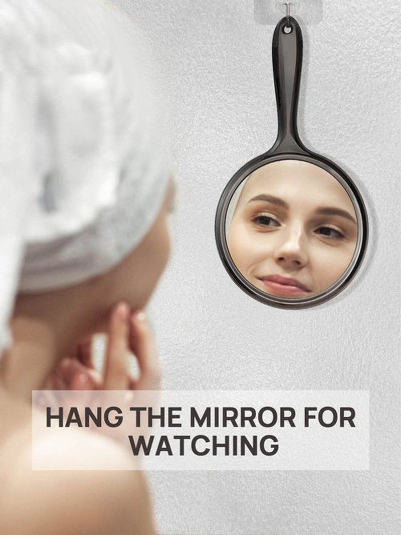 OMIRO Hand Mirror, Double-Sided Handheld Mirror 1X/3X Magnifying Mirror with Handle, Set of 2 (Transparent Black)