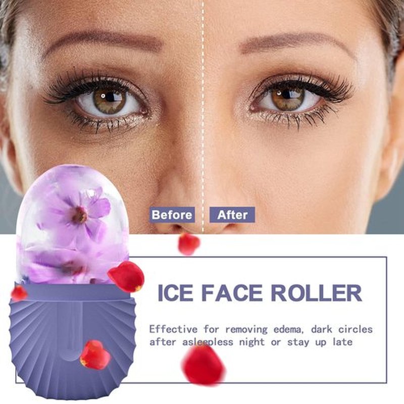 KOGITI Ice Mold for Face, Ice Roller for Face & Eye, Beauty Facial Ice Rollers Ice Holder Mold Face Puffiness Relief Massage Skin Care Tools, Ice Facial Cube (Shell-Purple)