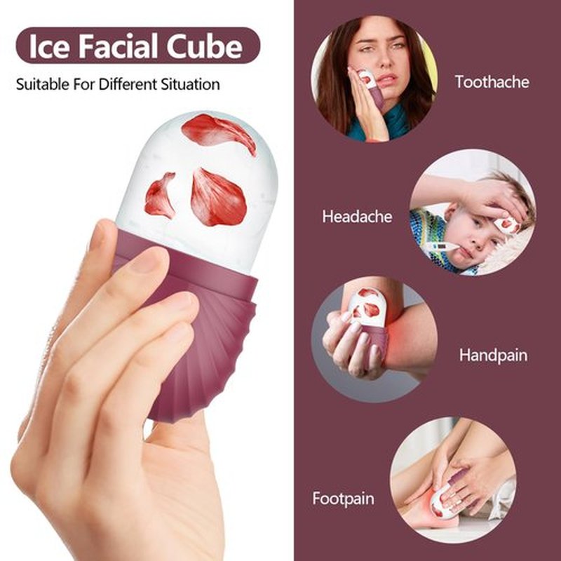 Ice Roller for Face and Eye, Silicone Ice Facial Roller Ice Holder, Face Ice Mold Skin Care, Face Icers Reusable Ice Cube Roller for Shrink Pores Anti Wrinkle Reduce Puffiness, Rose