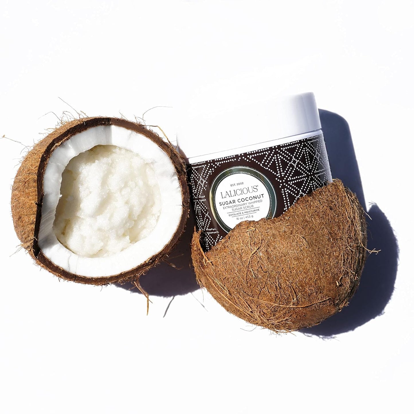 LALICIOUS Sugar Coconut Exfoliating & Moisturizing Body Scrub | Sugar & Coconut Oil | Pre-Shave Scrub for Ingrown Hairs & Razor Bumps | Gently Buffs & Smooths Sensitive Skin | No Parabens | Large 16oz