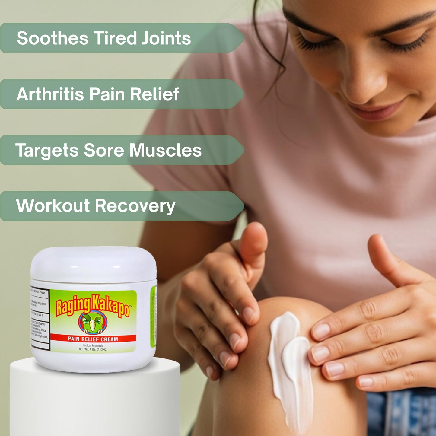 Raging Kakapo Pain Relief Cream - Sore Muscles, Joint Pain & Aches - Odor Free, Non-Greasy Pain Cream - Histamine Dihydrochloride, Capsaicin, Emu Oil & More - 4 oz. Jar