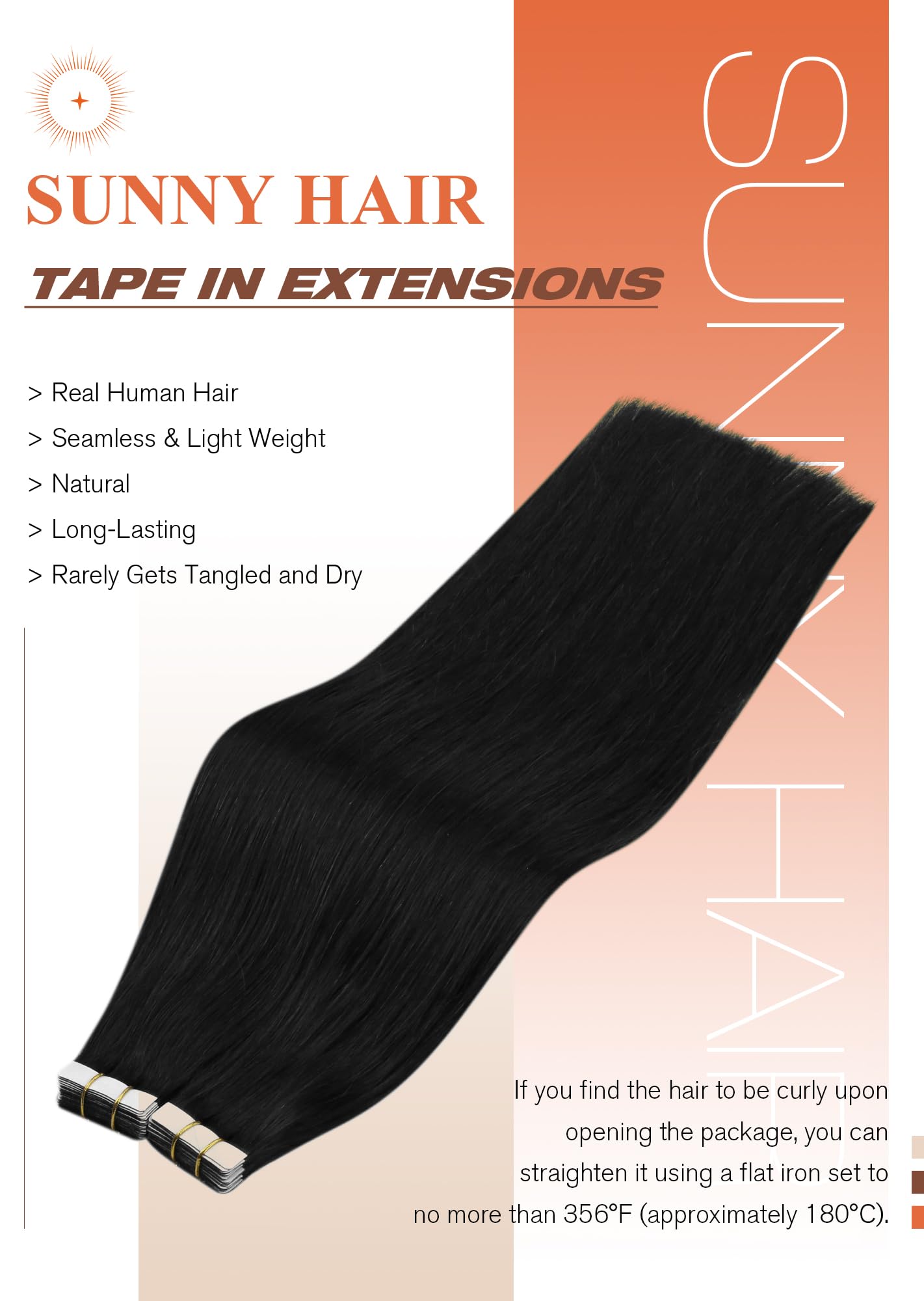 Sunny Hair Black Tape in Human Hair Extensions Black Tape in Extensions Natural Black Fashion Human Hair Tape ins Extensions Short Black Hair Extensions for Women Invisible Tape ins 20pcs 12in