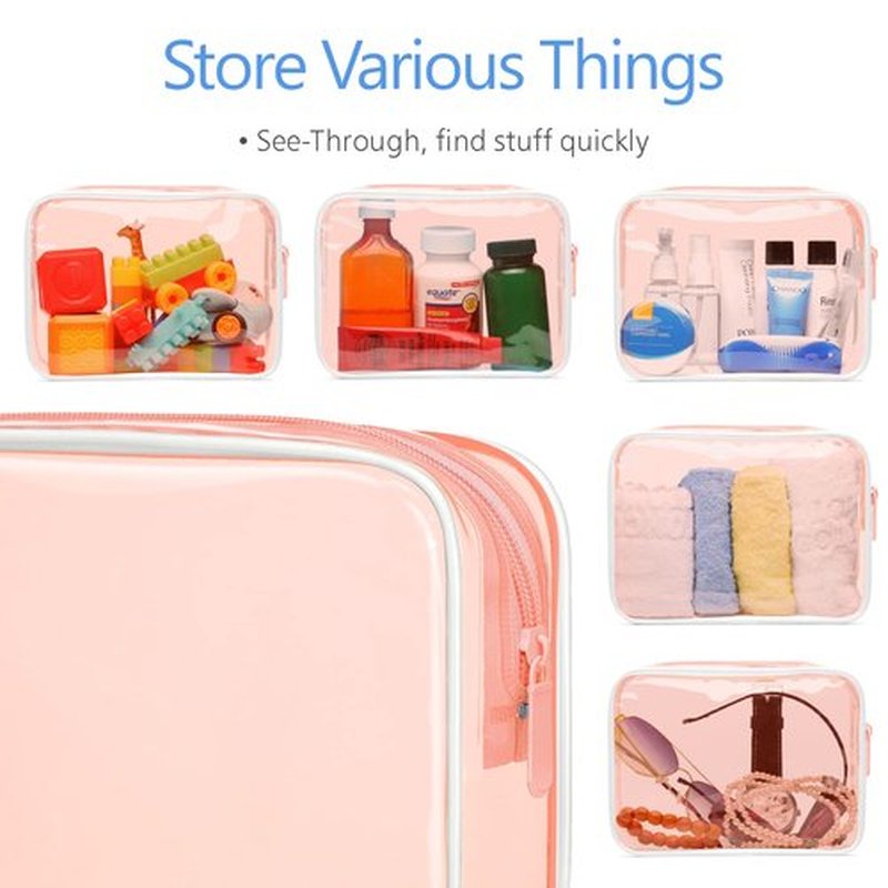 PACKISM TSA Approved Toiletry Bag - 3 Pack Quart-sized Clear Toiletry Bag with Zipper, Clear Makeup Bags Fit Travel Size Toiletries, Carry-on Clear Travel Bags, Light Orange