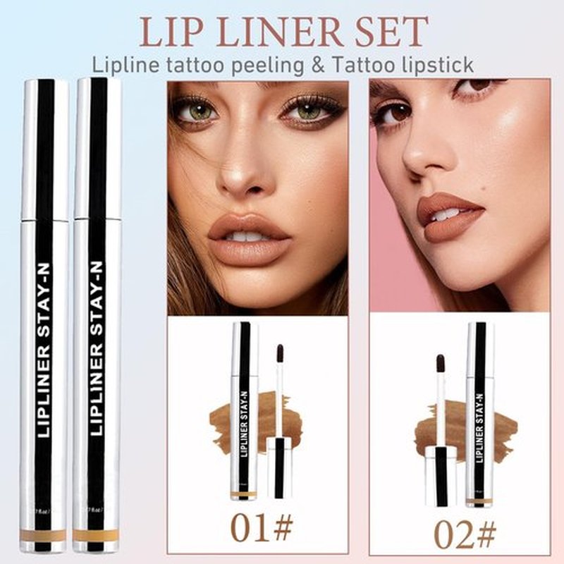 Aaiffey Lip Liner Stain Peel Off,Long Lasting Lip Stain Peel Off Waterproof Lip Tint Stain Non-Stick Cup Natural Lip Makeup (01#Nude+02#Cocoa)