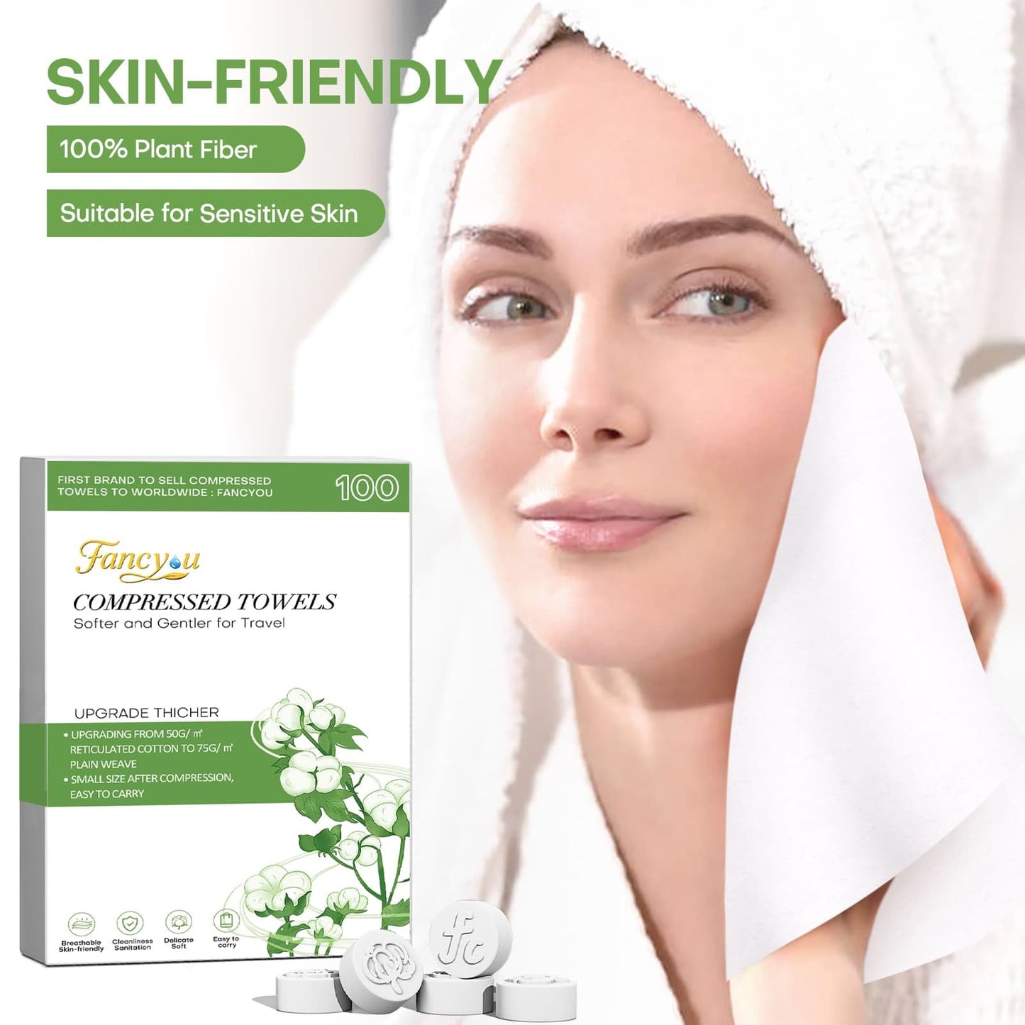 Compressed Towel Tablets 100 Count, Thickened Disposable Face Towel Biodegradable Cotton Wash Cloths, Portable Mini Compressed Washcloths Coin Tissue for Travel, Gym, Home, Outdoor Activities