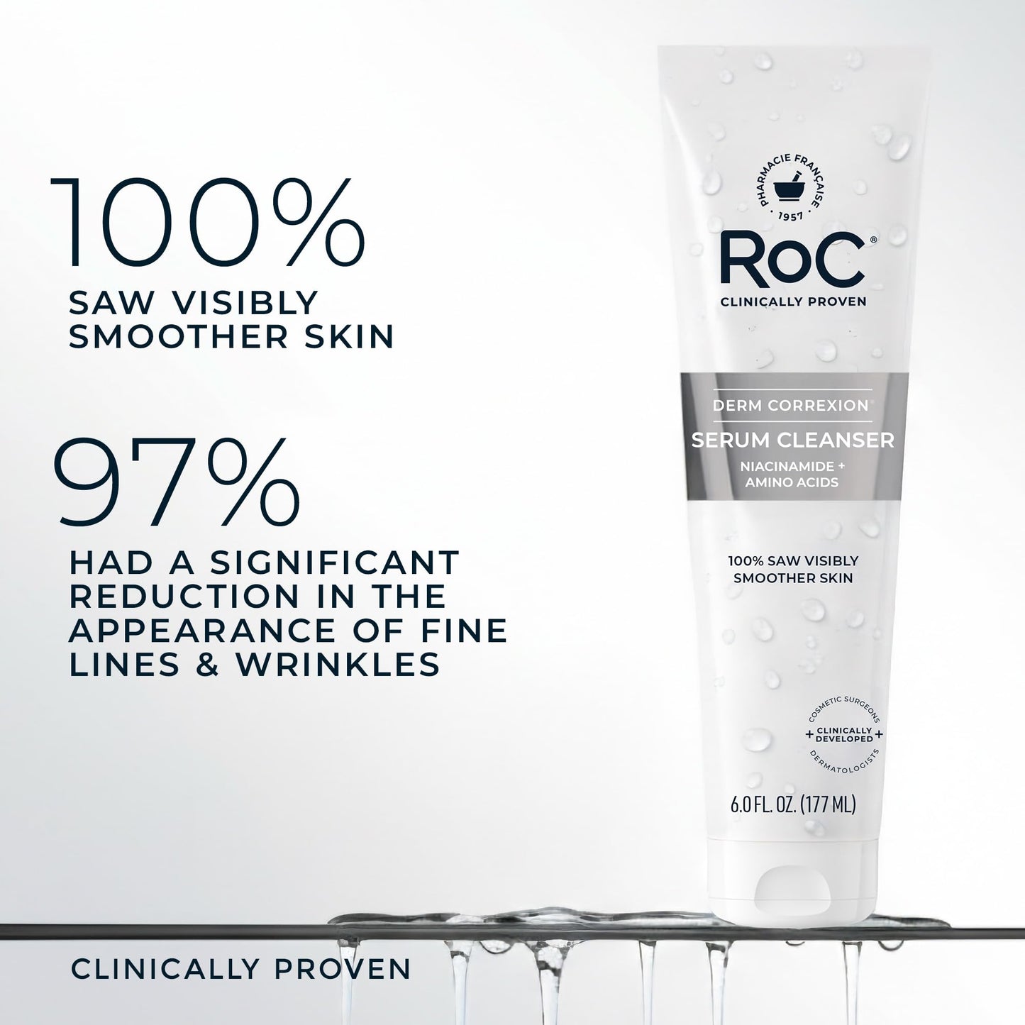 RoC Retinol Correxion Deep Wrinkle Serum Facial Cleanser with Niacinamide for Anti-Aging & Fine Lines,Makeup Remover,Ophthalmologist Tested Skin Care,6 oz,(Pack of 2)