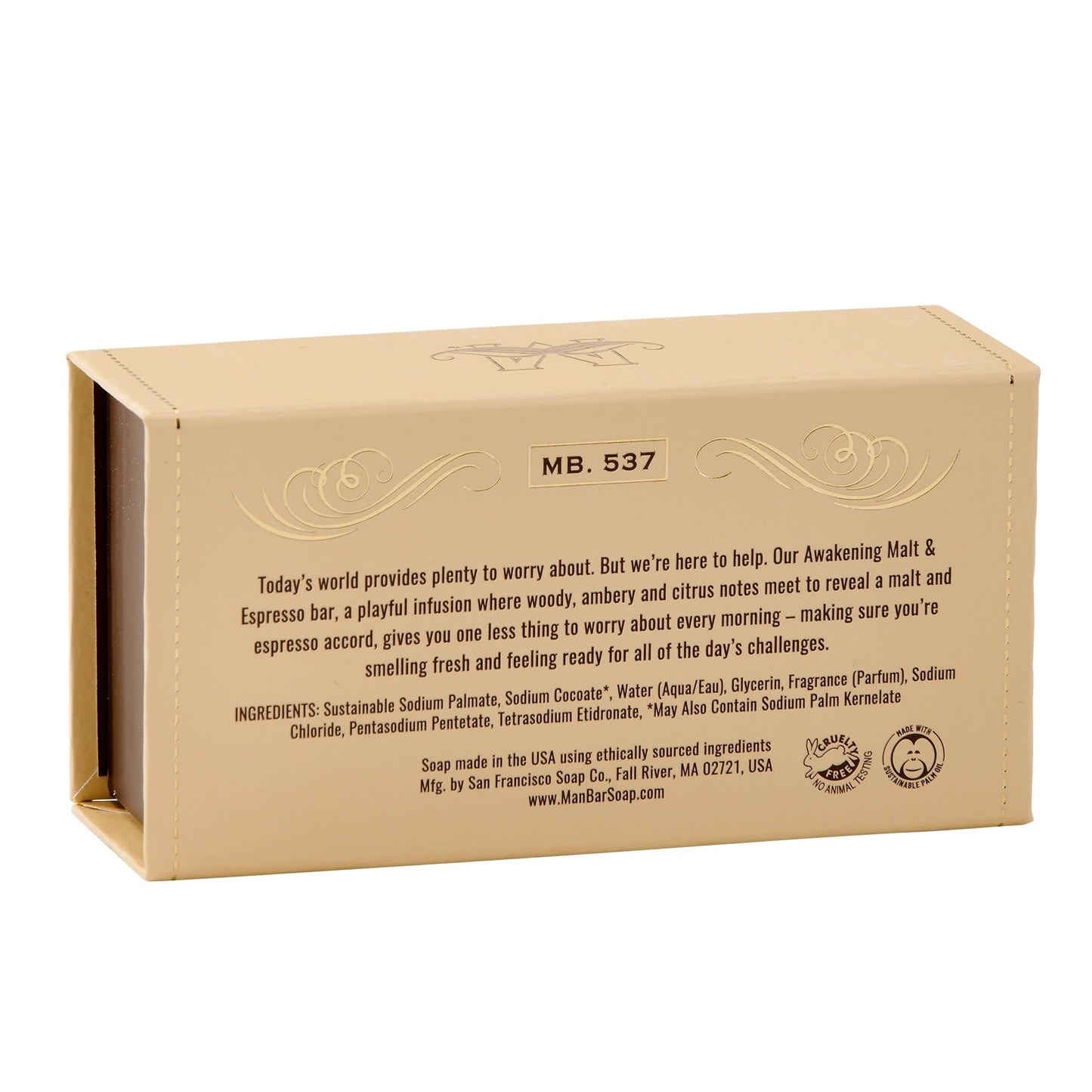 San Francisco Soap Company Malt and Espresso Fragrance Man Bar - Awakening - No Harmful Chemicals - Good for All Skin Types - Made in the USA