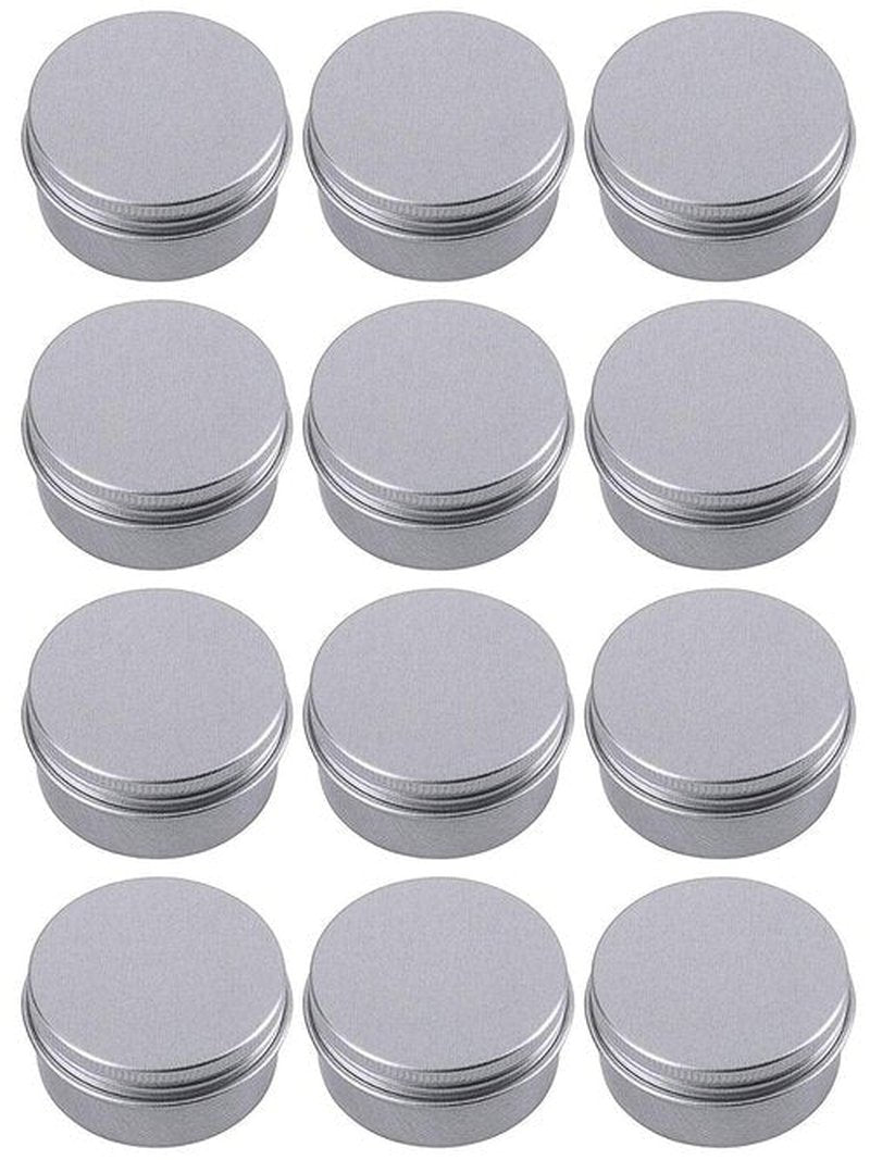 Hulless 0.5 Ounce Aluminum Tin Jar Refillable Containers 15 ml Aluminum Screw Lid Round Tin Container Bottle for Cosmetic,Lip Balm, Cream, 12 Pack.