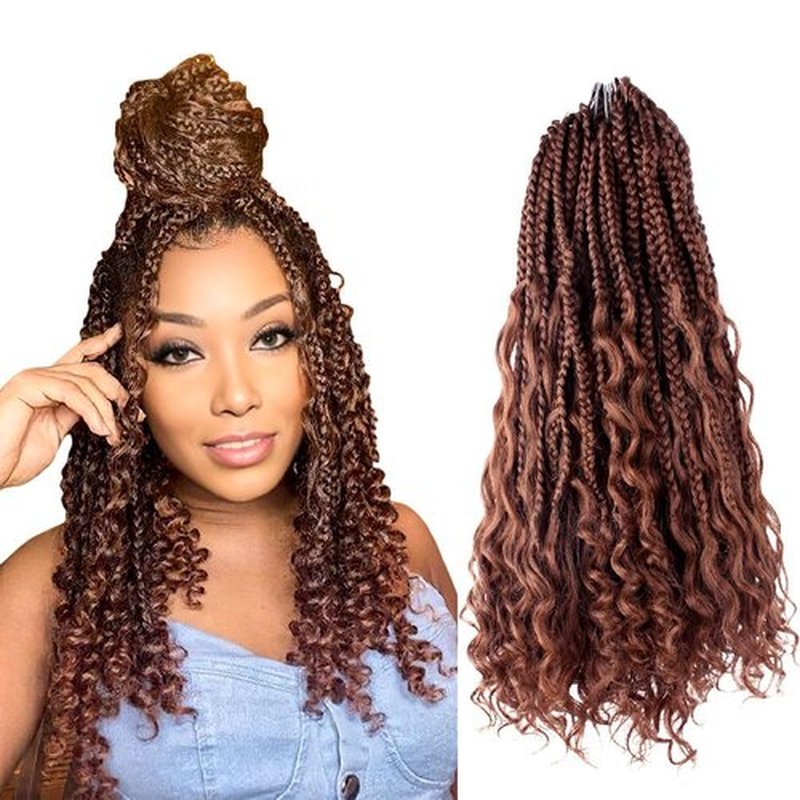 Niseyo Goddess Box Braids Crochet Hair 16 Inch 8 Packs Short Crochet Box Braids Pre Looped Curly Ends Premium Quality Synthetic Hair (30#/Medium Dark Brown)