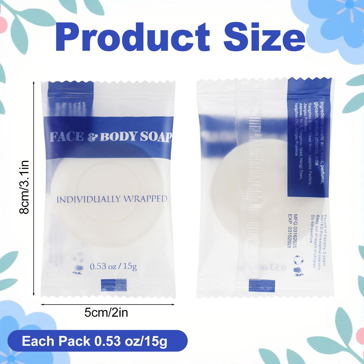 Travel Size Bar Soap in Bulk, Individually Wrapped Disposable Mini Soap for Hand Face & Body Mini Toiletries Amenities Kit Hotel, Shelter/Homeless/Nursing Home/Charity/Motel/Guest 0.53 oz (10 Pack)