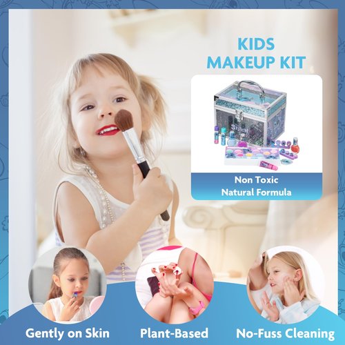 Stitch Train Case Beauty Set, Kids Makeup Kit for Girls, Real Washable Makeup Set, Play Makeup, Party Favor, Birthday, Ages 3 4 5 6 7 8 9 10 11 12 by Townley Girl