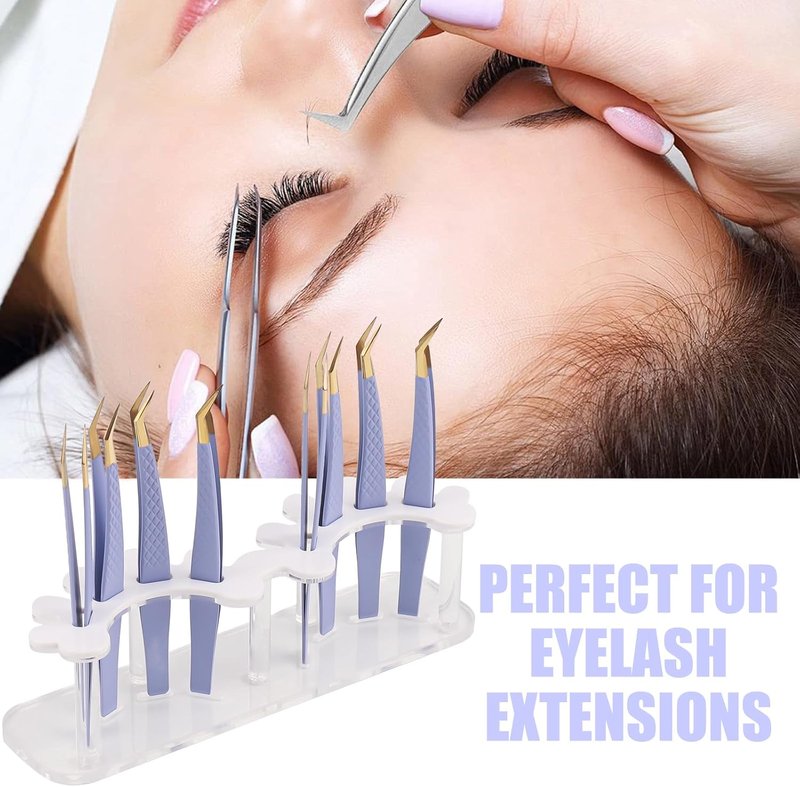 Acrylic Tweezer Holder for Eyelash Extensions - 8 Holes Display Stand | White Storage Solution