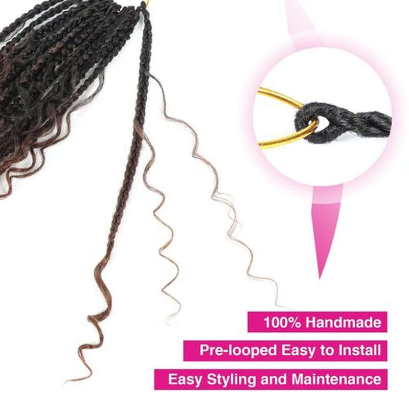 12inch Goddess Box Braids Crochet Hair Crochet Box Braids Curly Ends 3X Bohemian Crochet Box Braids Hair Synthetic Crochet Hair Extensions(12inch(Pack of 8), 1B/4/30)