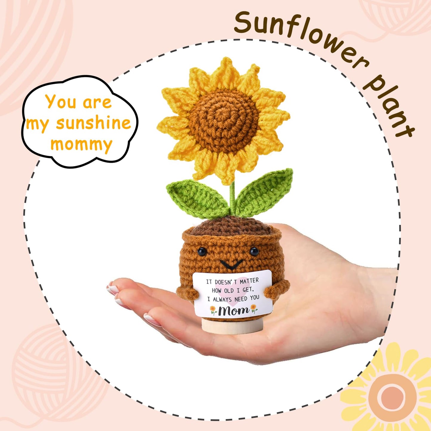 OEAGO Gifts for Mom Mothers Day: from Daughter Son Kids Mini Gifts for Mom Mama Handmade Crochet Cute Small Sunflowe Doll Gift with Base Birthday Present Idea for Mother Knitted Decor 6.69 x 2.75inch