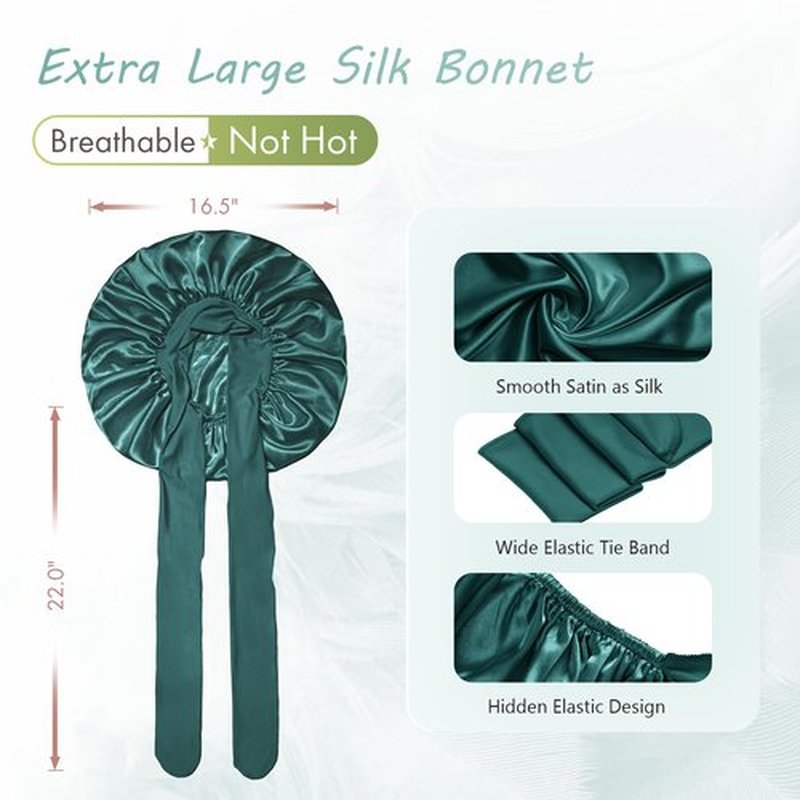 BONNET QUEEN Large Satin Bonnet Silk Bonnet for Sleeping Women Hair Bonnet Big Bonnet Night Sleep Cap Scarf Wrap for Curly Hair with Tie Band Green