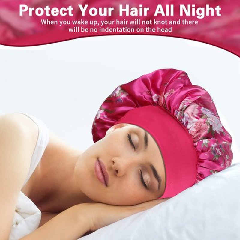 Satin Bonnet Hair Bonnet for Sleeping- 4 Pack Large Silk Bonnets for Black Women with Elastic Soft Band for Hair Care