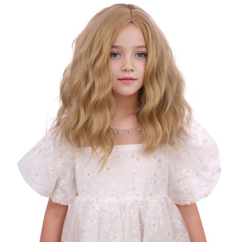 DUDUWIG Kids Strawberry Blonde Wig Short Wavy Blonde Wigs for Girls Child Blonde Side Part Wig Synthetic Hair Wigs Hairnet Include