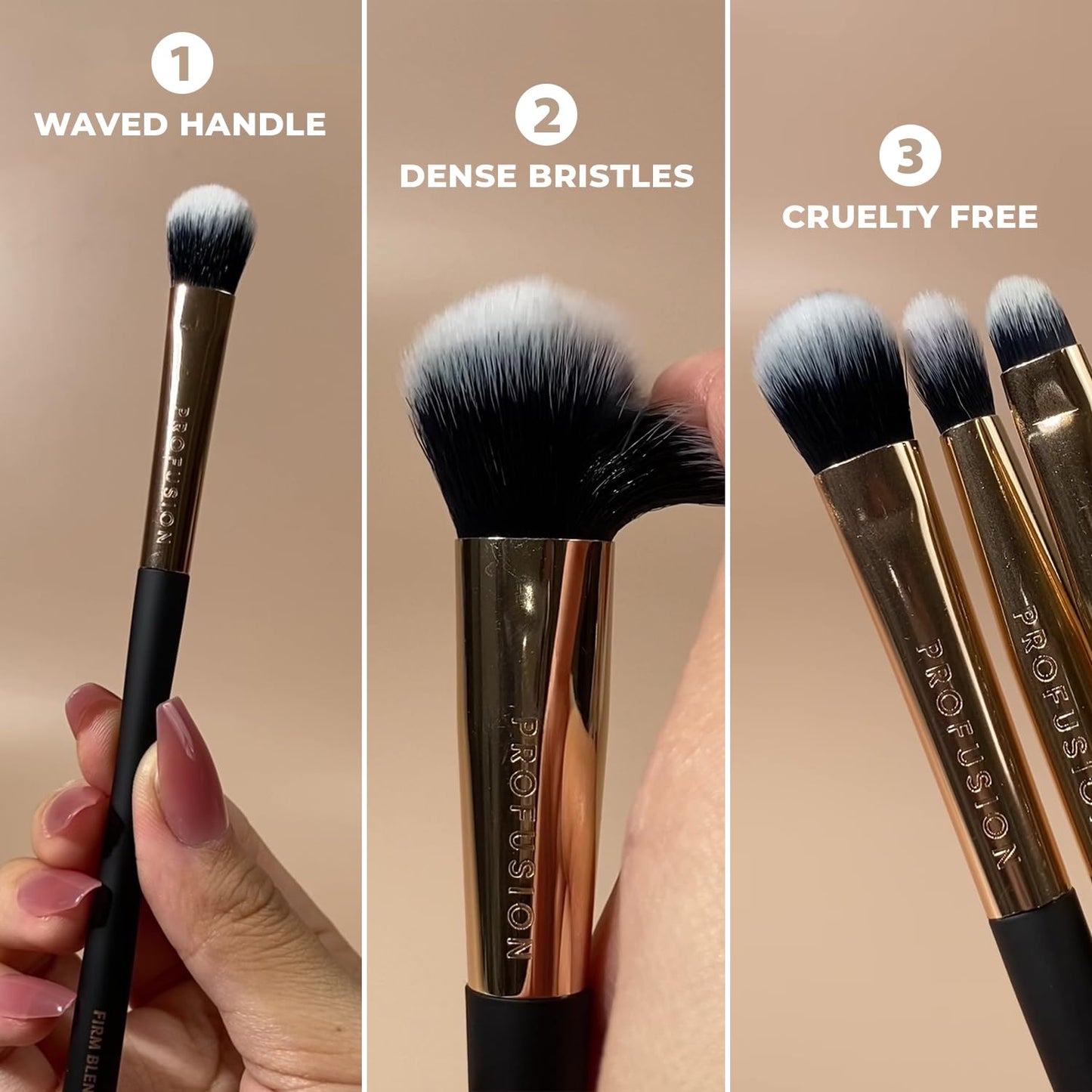 Profusion Cosmetics Face Brush Set - 3-Piece Vegan Makeup Tools for Foundation, Powder & Setting
