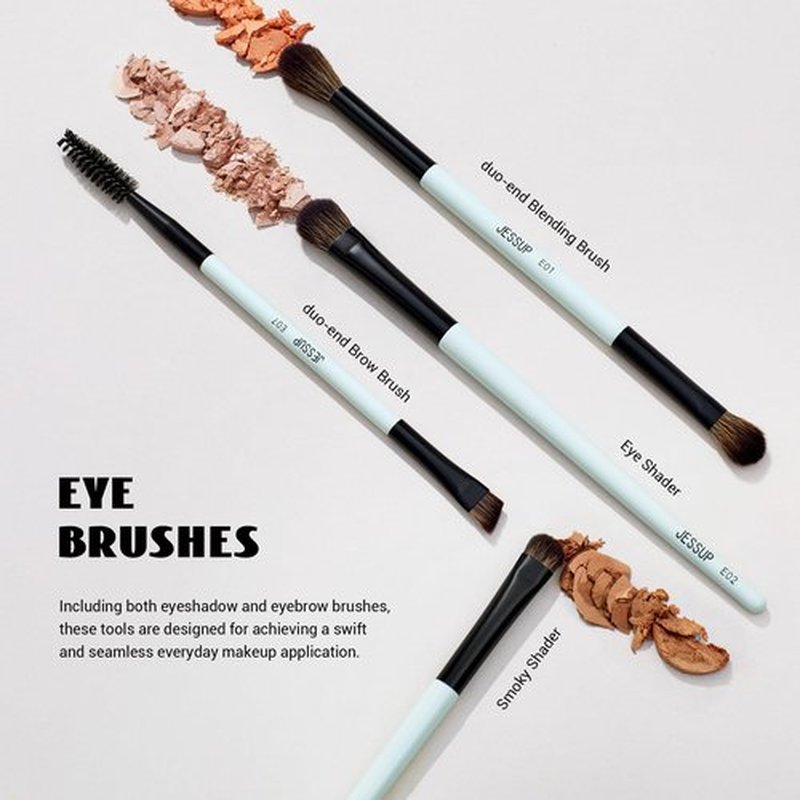 Jessup Makeup Brush Set 6pcs Double Sided Makeup Brushes Foundation Contour Blush Highlight Blending Eyebrow Brush Eyeshadow Brush, Vegan Fiber Make up Brush Bright Cyan T501