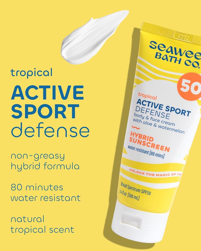 Active Sport Defense Cream SPF 50 - Broad Spectrum Sunscreen with Zinc Oxide & Aloe | Water Resistant Face & Body Sunblock, 3.4 oz (Pack of 2)