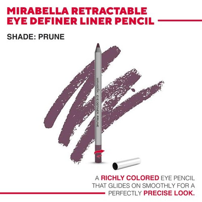 Mirabella Retractable Eye Definer Gel Eyeliner Pencil, Richly Pigmented Color Eyeliner Offers All-Day Wear for Precise and Sultry Looks with Hydrating Antioxidants Vitamin E and C, Prune