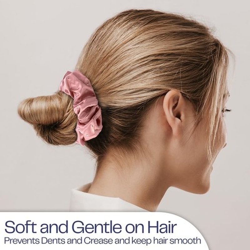 Celestial Silk Mulberry Silk Scrunchies for Hair (Rose Gold, Ivory, Taupe with Rhinestones)