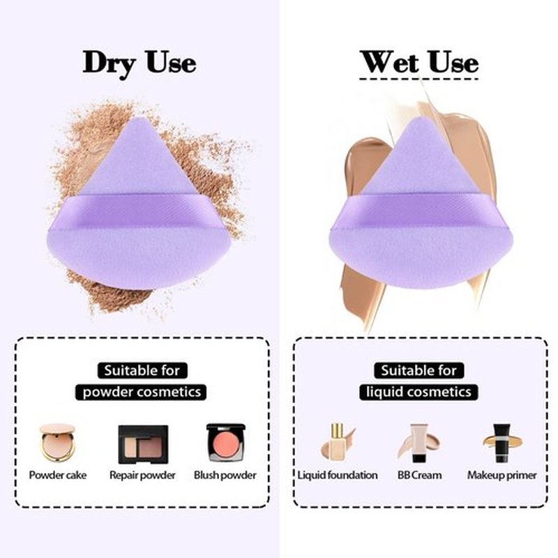 RAREIUS 8pcs Triangular Powder Puff Face Soft Velvet Makeup Puff for Loose Powder Body Powder Makeup Sponge for Contouring Wet Dry Foundation Blender Sponge Beauty Makeup Tool.(Purple)