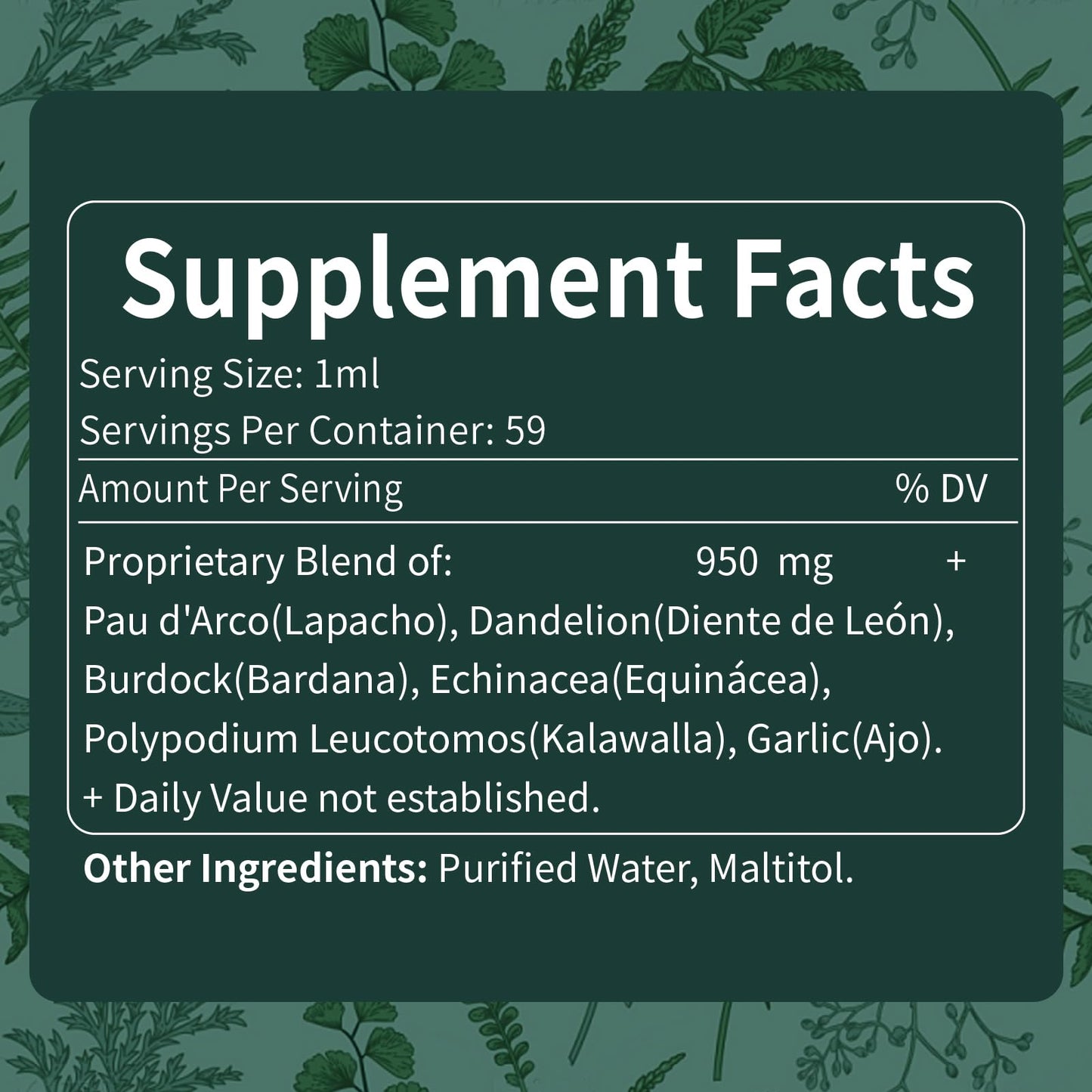 Nabouherb PAU d'Arco Extract Liquid Drops for Immune Support, PAU d arco Inner Bark Tincture Absorbs Better Than Capsule & Tea, 6-in-1 Herbal Blend w/Echinacea Burdock for Body Detox Cleanse.2oz