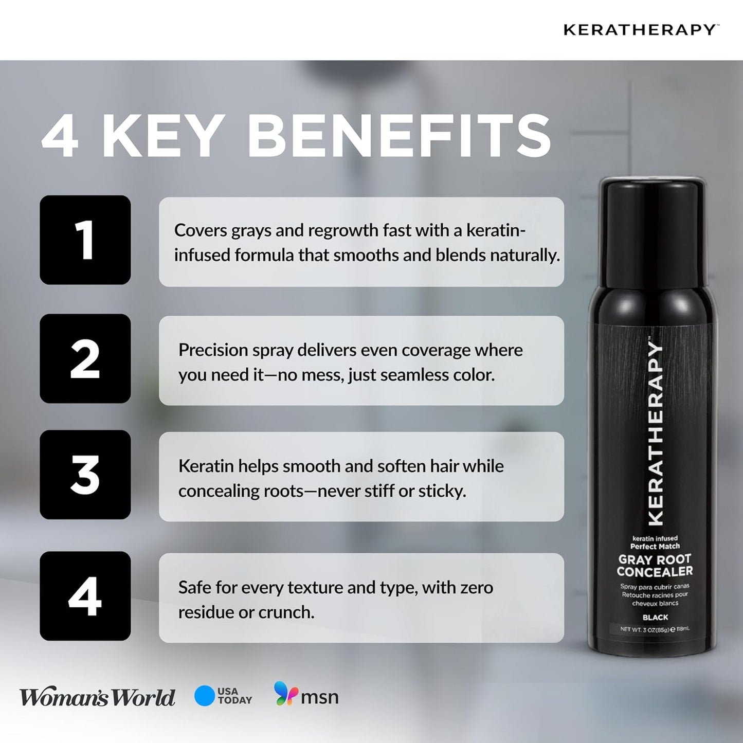 Keratherapy Keratin Infused Perfect Match Gray Root Concealer Spray, Light Brown, 3 oz, 118ml - Root Cover Up Spray to Hide Gray Roots - Keratin Therapy Hair Darkening & Temporary Scalp Concealer