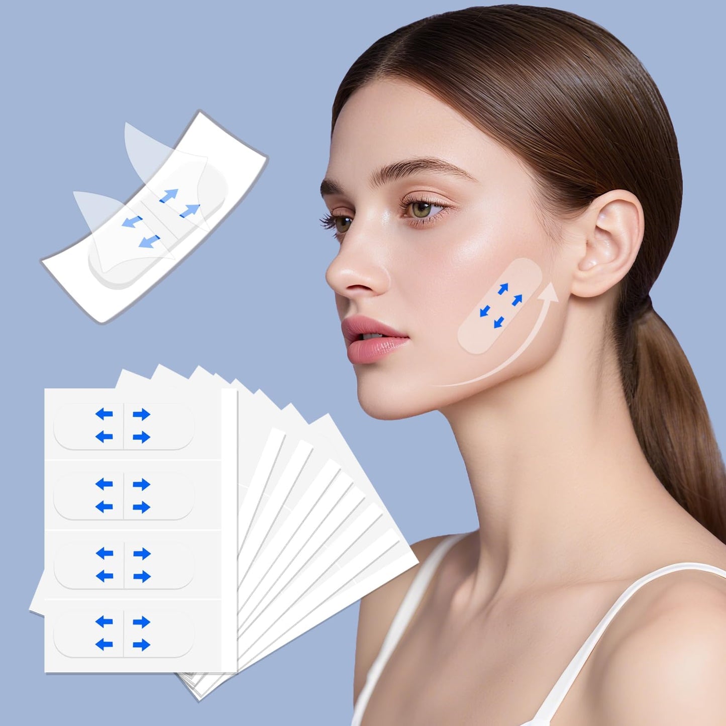XronSlute 80Pcs Face Lifting Tape,Face Lift Tape Invisible,Makeup Facelift Invisible Behind Turkey Neck