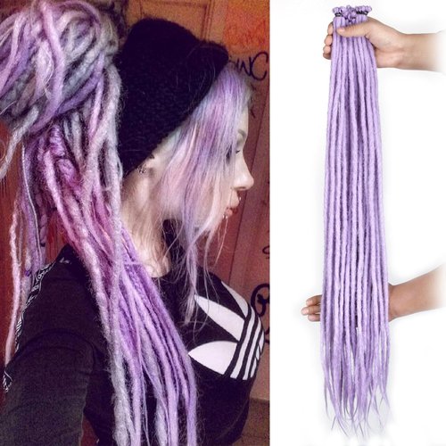 Quisduis 30 Inch 20 Strands Lavender Purple Dreadlock Extensions, Synthetic Single Ended Dreads Thin Soft Crochet Dreads Extensions Hippie Style Dreadlock for Woman…