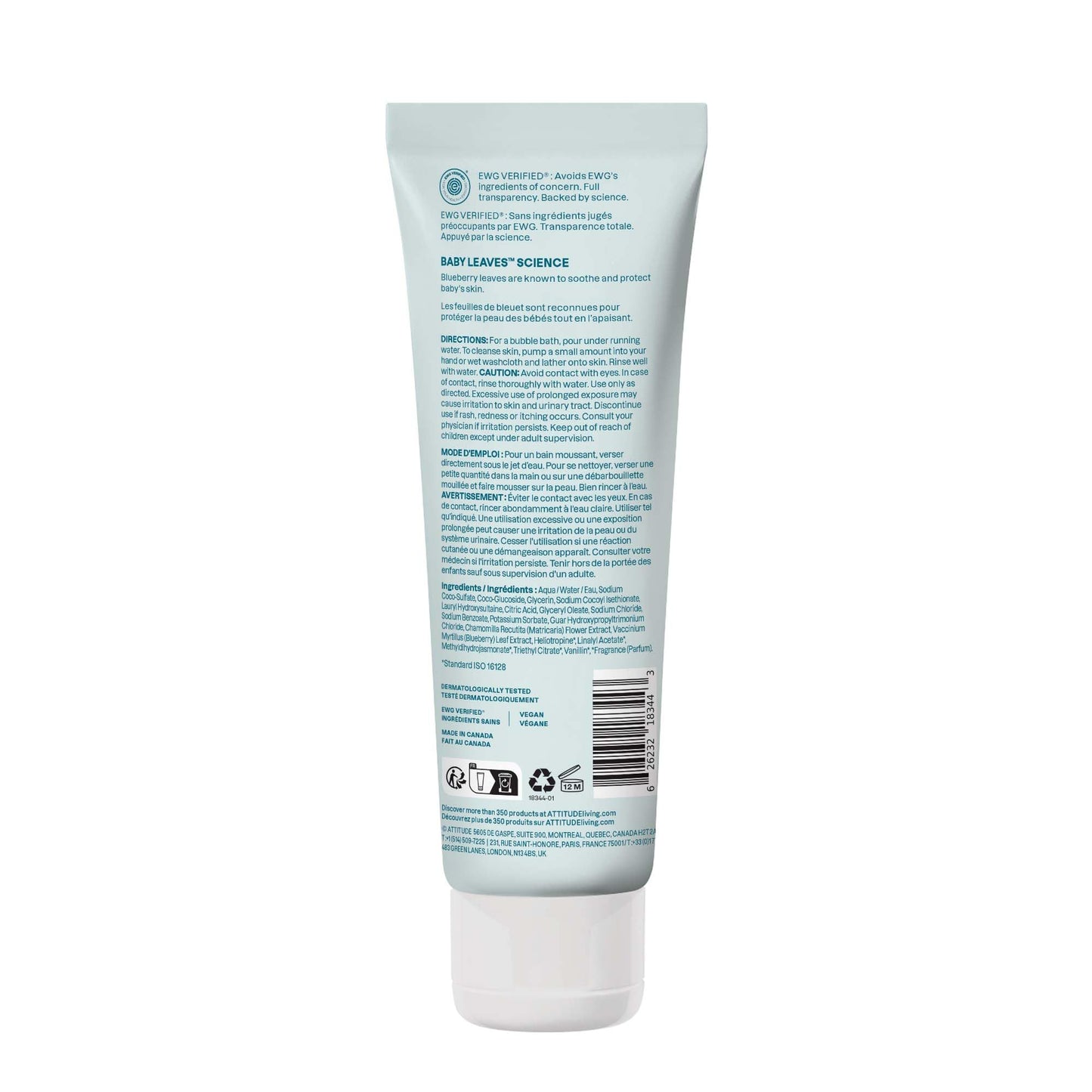 ATTITUDE Bubble Body Wash for Baby, EWG Verified, Dermatologically Tested, Plant and Mineral-Based, Vegan, Good Night, 8 Fl Oz