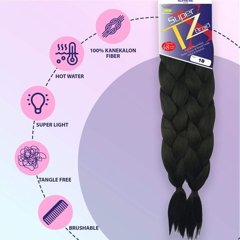 Pre-Stretched Braiding– 48 Inch Long Unfolded – 6 Bundles Total – Xpression 100% Kanekalon– TZ Braid Hair Extensions – Pre-Cut and Pre-Combed Synthetic Hair (1B)