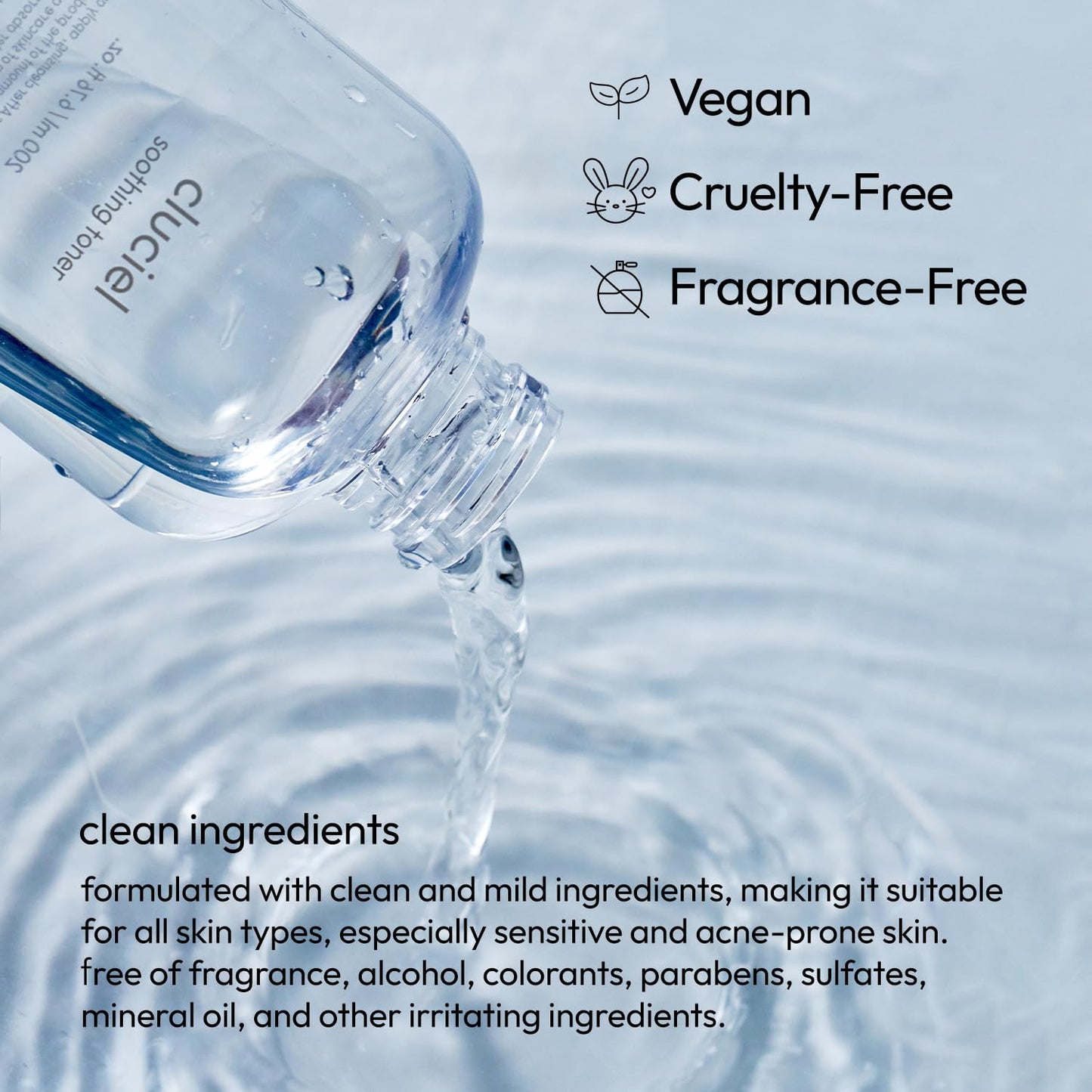 cluciel Soothing Toner I Soothing pH-Balanced Toner, Light-Weight, Calms Skin, Refreshing, Hydrating, Gentle Exfoliator, Cruelty Free (200ml / 6.76 fl.oz)
