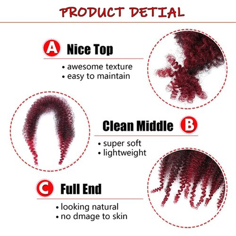 IXIMII 16 Inch Burgundy Springy Afro Twist Hair 3 Packs Red Pre-Separated Kinky Marley Twist Braiding Hair Soft Pre-Fluffed Synthetic Crochet Hair Extensions for Spring Twists Bomb Twists Style