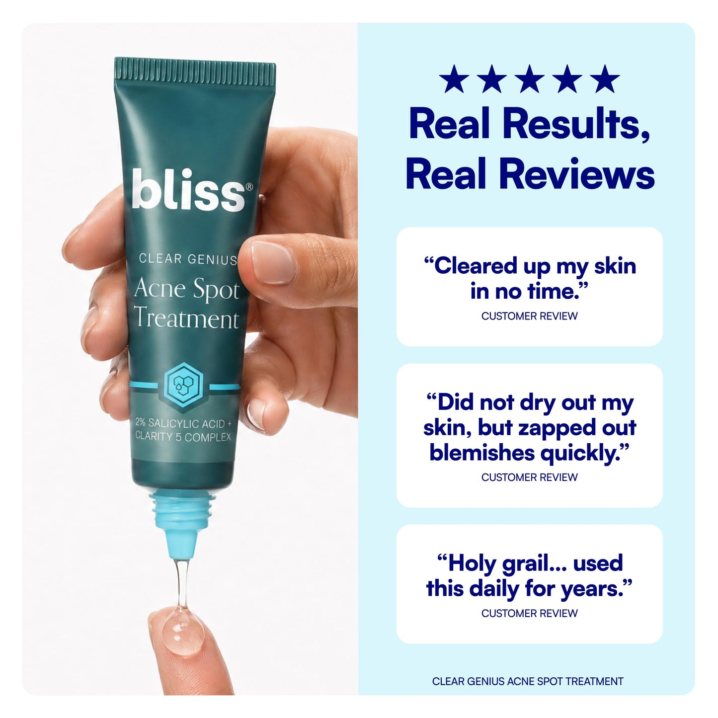 Bliss Clear Genius Acne Spot Treatment – Maximum Strength 2% Salicylic Acid Shrinks Blemishes – Clean, Vegan, Cruelty-Free, 0.5 Fl Oz