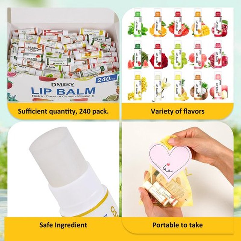DMSKY 240 Pack Lip Balm, Natural Lip Balm Bulk with Vitamin E and Coconut Oil, Lip Halm Hydrating for Chapped Lips, Gifts for Women Stocking Stuffers Party Favors